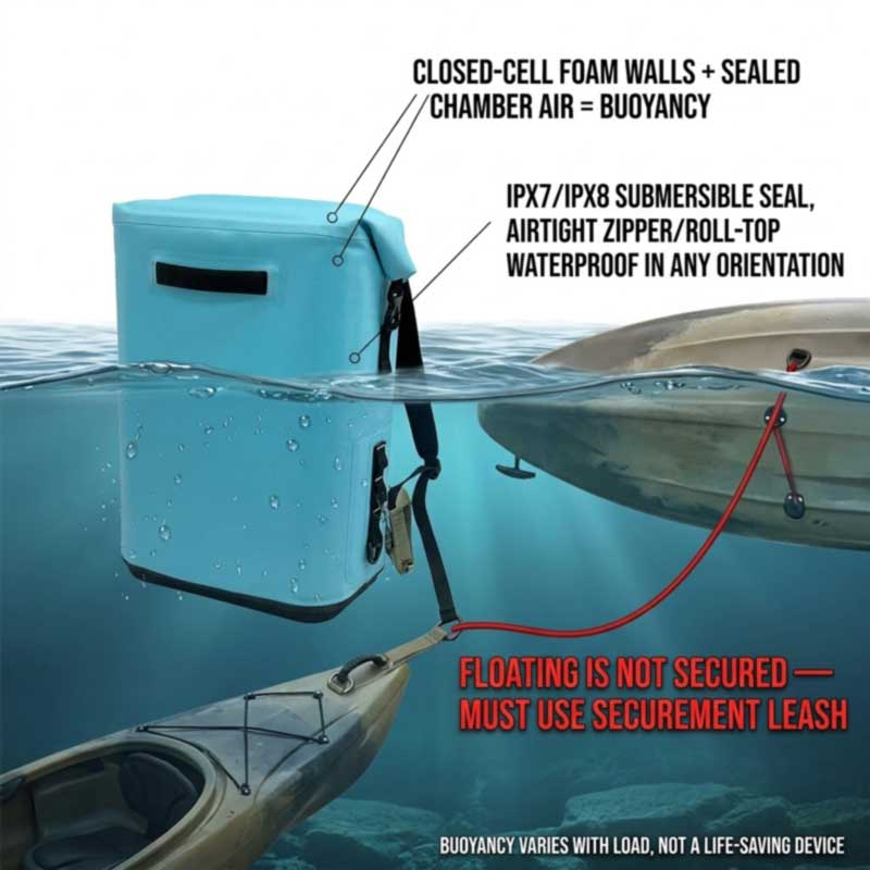 Kayak Cooler kuprinės: atsparios vandeniui, plūduriuojančios ir paruoštos deniui Kayak Cooler kuprinės: atsparios vandeniui, plūduriuojančios ir paruoštos deniui