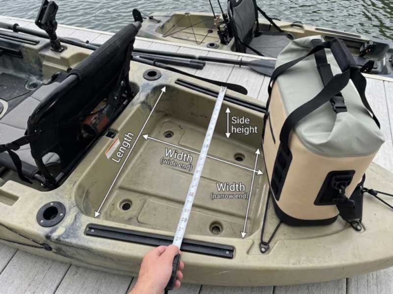 measuring a fishing kayak rear tank well for a cooler